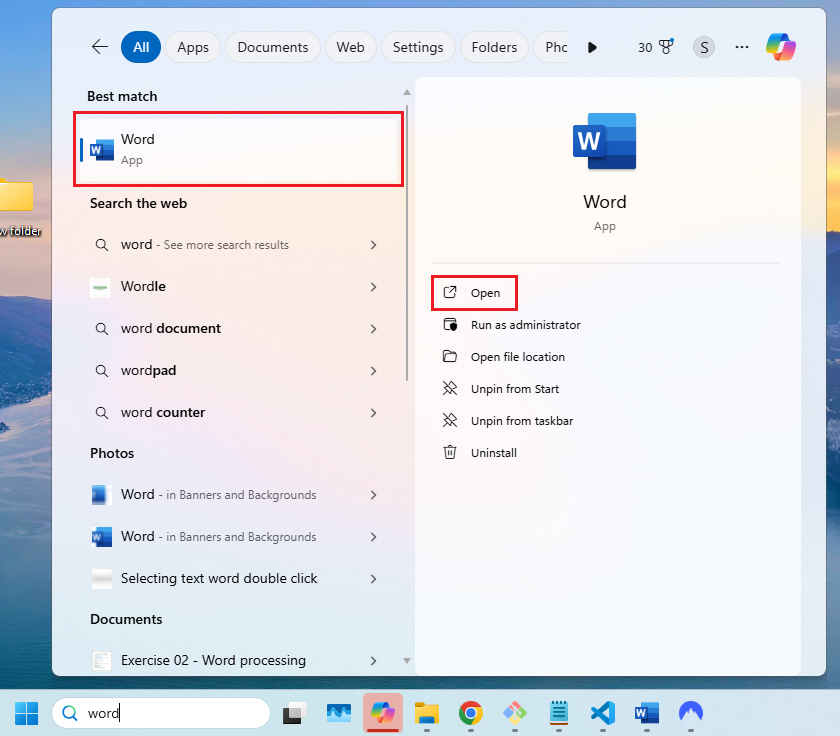Searching for Word app